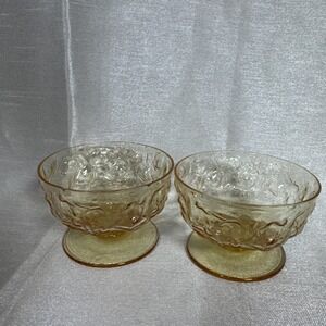 Set of 2 Vintage Anchor Hocking Lido Milano Amber Textured Glass fruit Cup